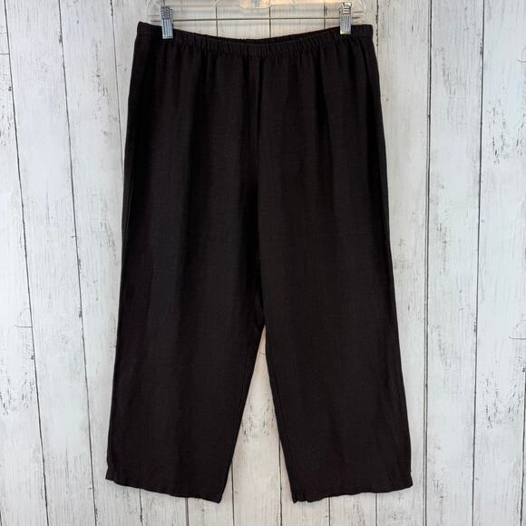 Eileen Fisher Brown Linen Stretch Knit Pull On Straight Ankle Pant Size Small - Picture 1 of 15